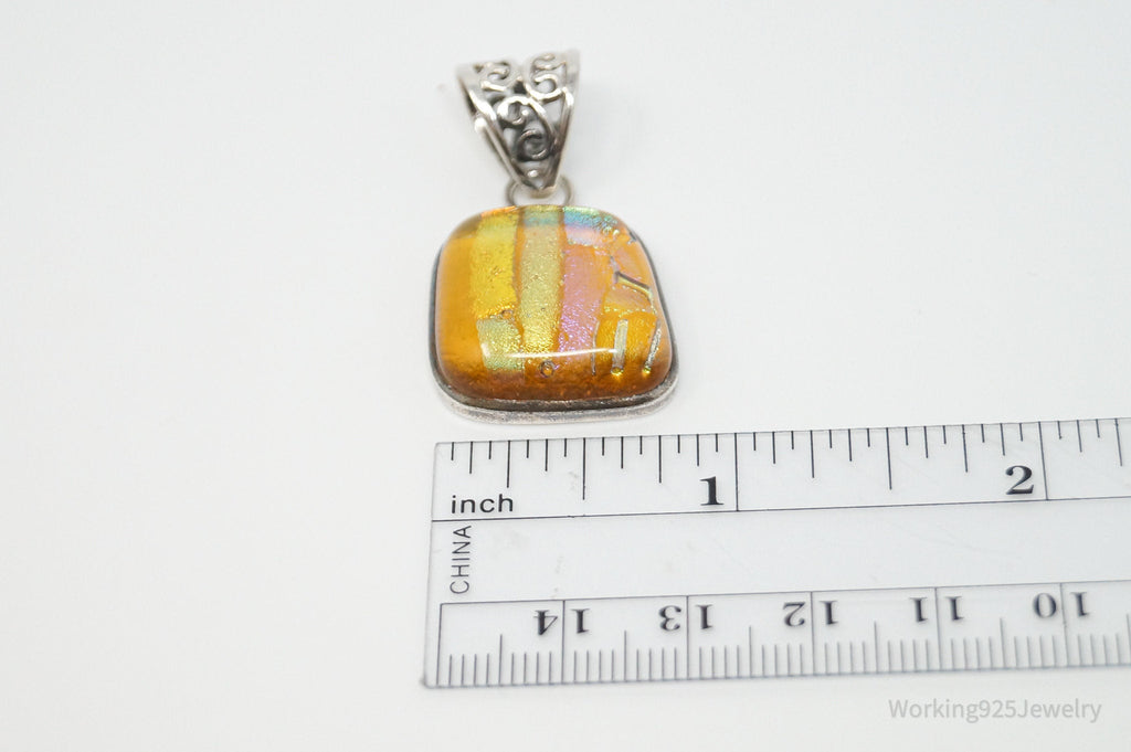 Vintage Large Dichroic Glass Square Sterling Silver Necklace Pendant | Jewelry > Necklaces > Pendants | Wiccan Center