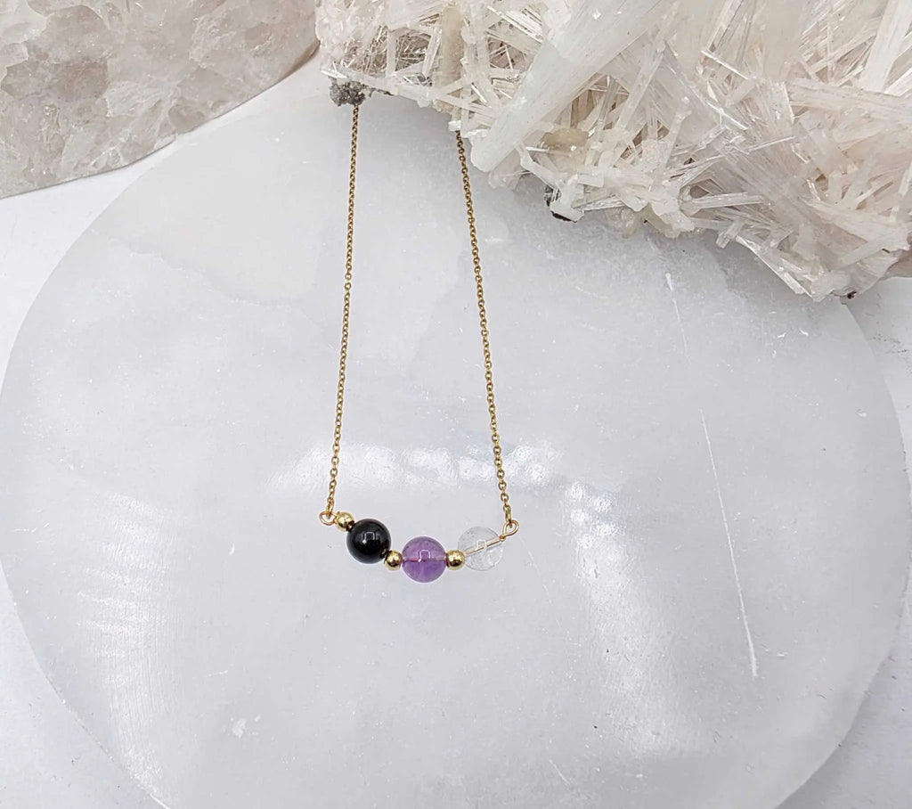 SACRED SPACE -Clear Quartz, Amethyst, Black Onyx Jewelry Set | Jewelry Set | Wiccan Center