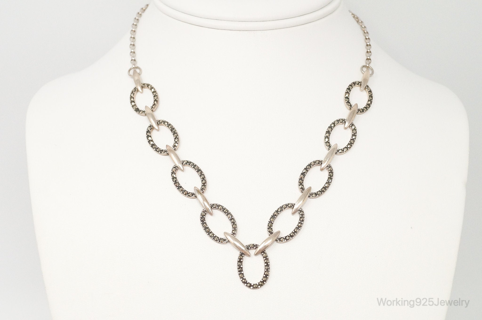 Vintage Marcasite Art Deco Oval Link Sterling Silver Necklace | Jewelry > Necklaces > Pendants | Wiccan Center