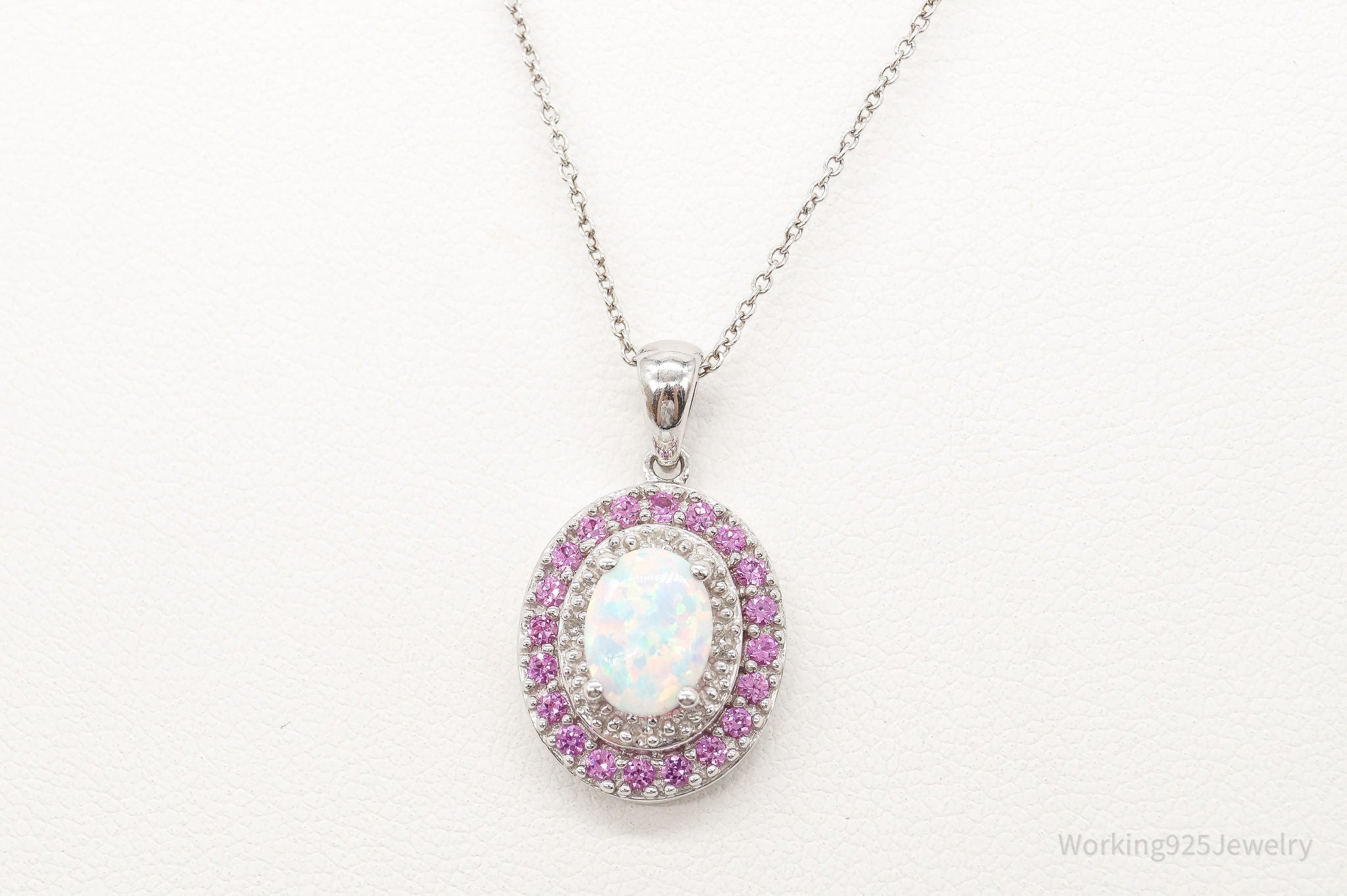 Opal Pink Topaz Cubic Zirconia Sterling Silver Necklace | Jewelry > Necklaces > Pendants | Wiccan Center