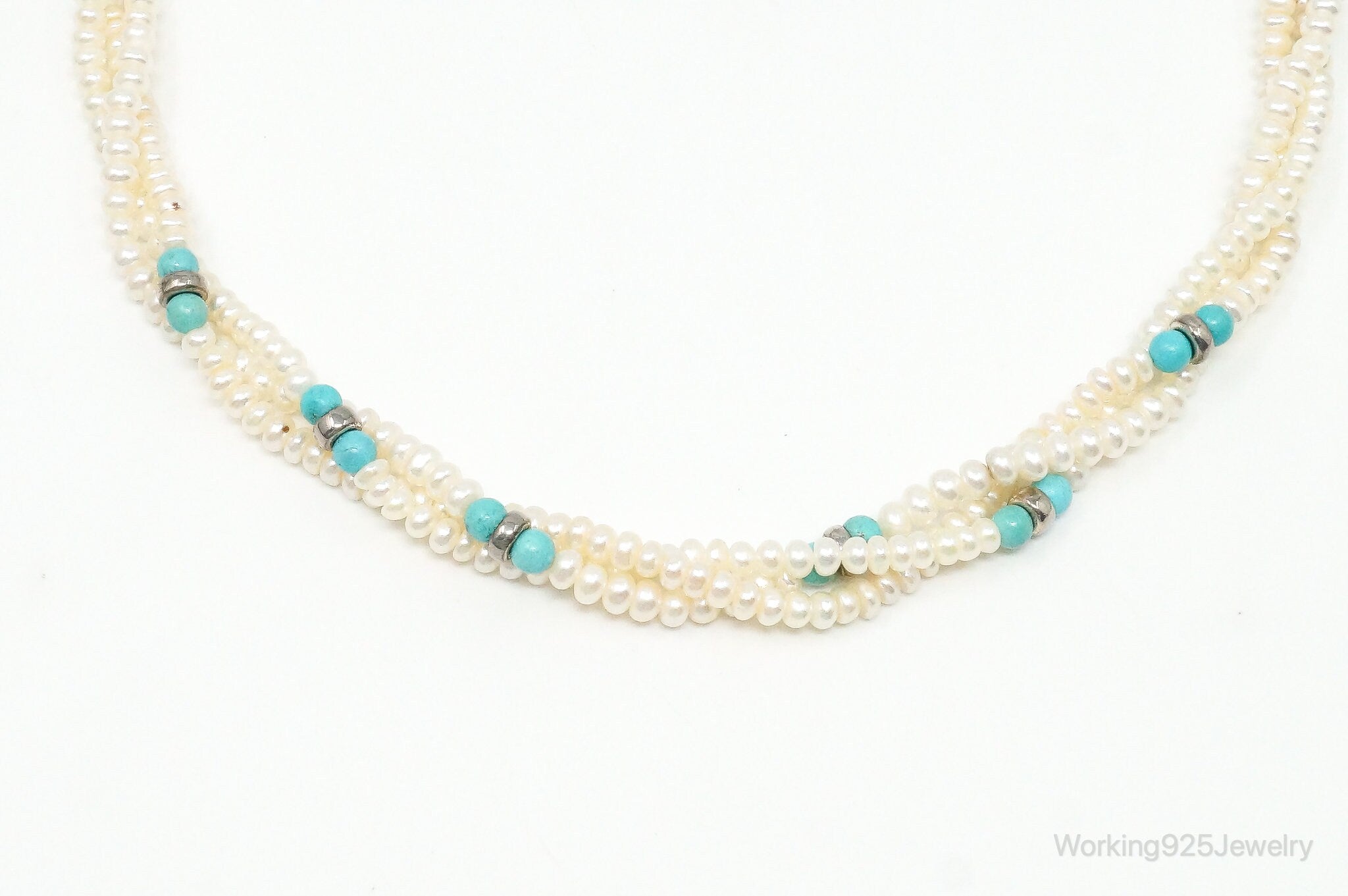 Vintage Native American Turquoise & Pearl Sterling Silver Bead Necklace | Jewelry > Necklaces > Pendants | Wiccan Center