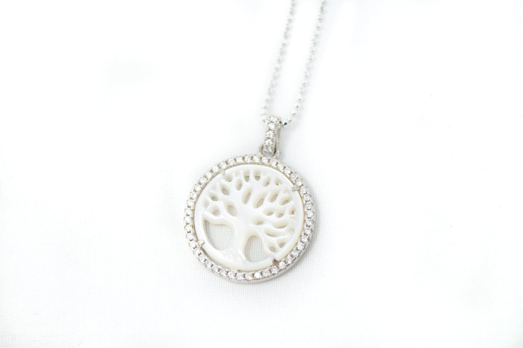 Vintage Carved Mother Of Pearl Star Tree Of Life CZ Sterling Silver Necklace | Jewelry > Necklaces > Pendants | Wiccan Center