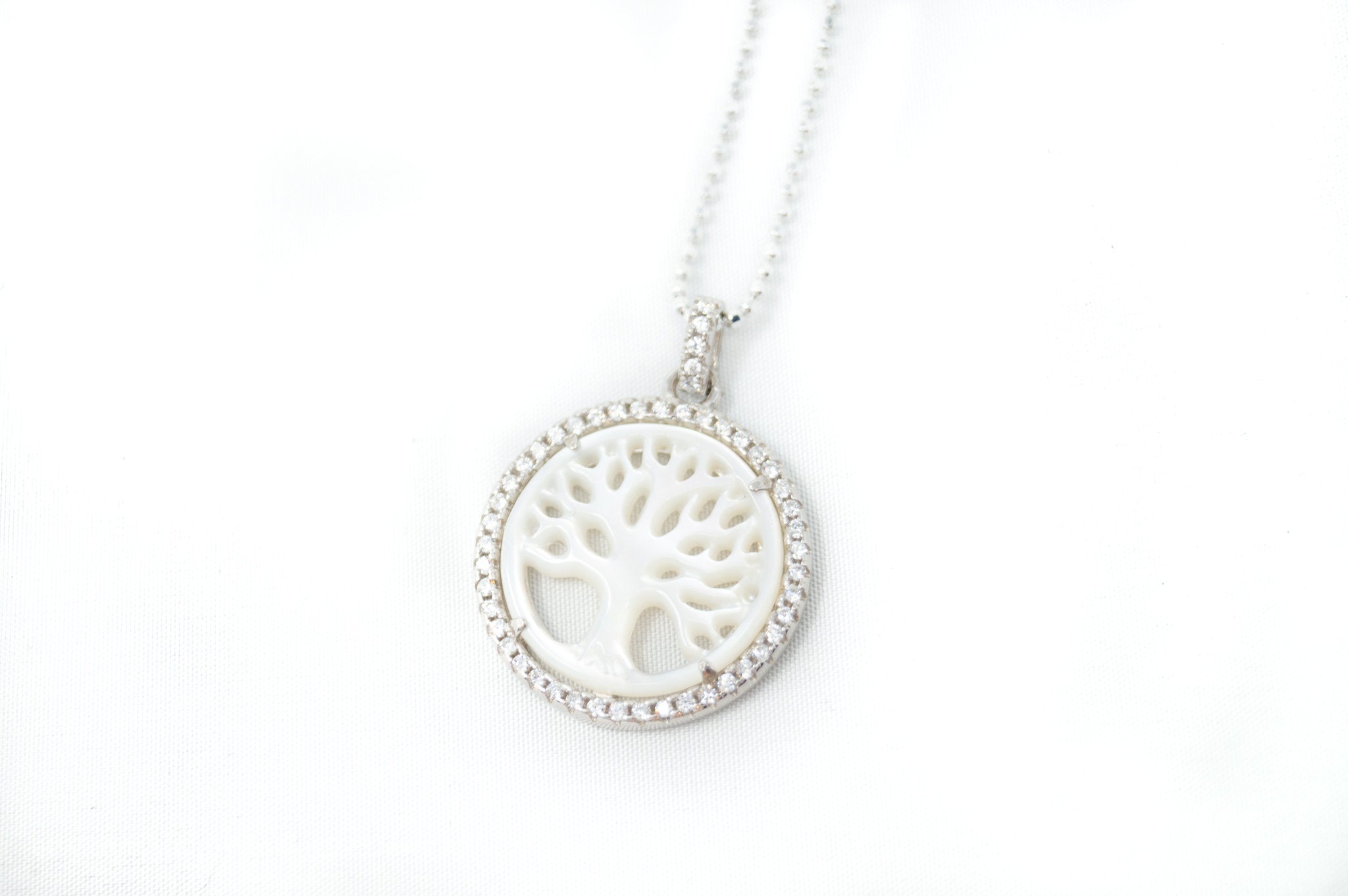Vintage Carved Mother Of Pearl Star Tree Of Life CZ Sterling Silver Necklace | Jewelry > Necklaces > Pendants | Wiccan Center