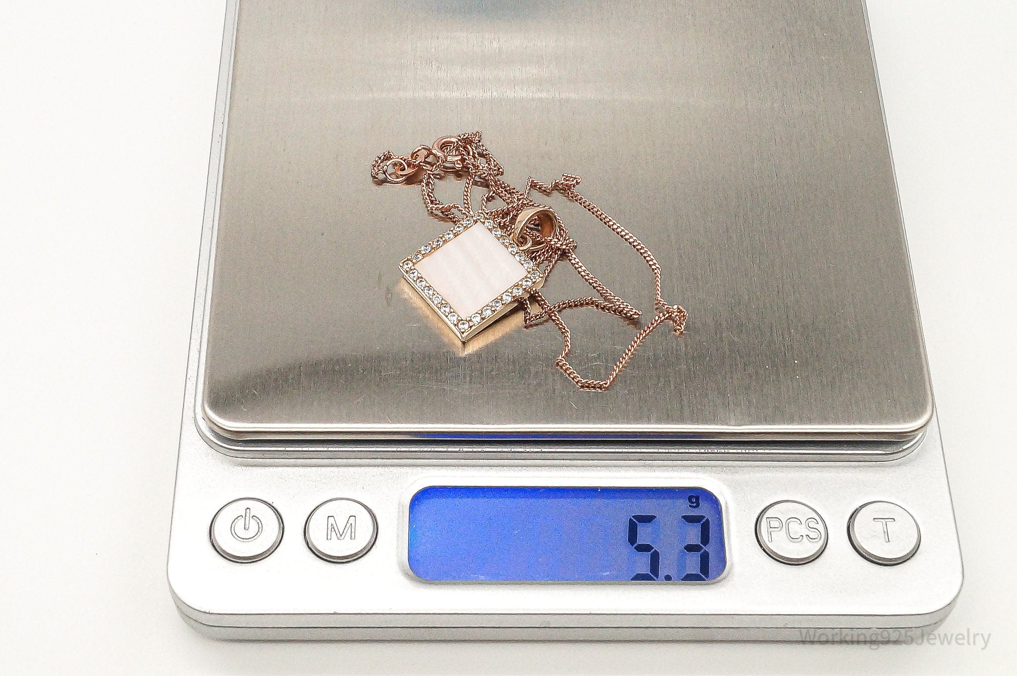 Pink Mother Of Pearl Cubic Zirconia Rose Gold Vermeil Sterling Silver Necklace | Jewelry > Necklaces > Pendants | Wiccan Center