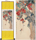 Birds and Flower Painting – Silk Scroll, Traditional Chinese Birds Printed Painting