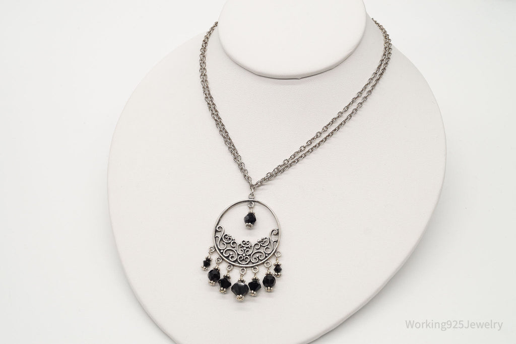 Vintage Black Onyx Bead Chandelier Sterling Silver Necklace | Jewelry > Necklaces > Pendants | Wiccan Center