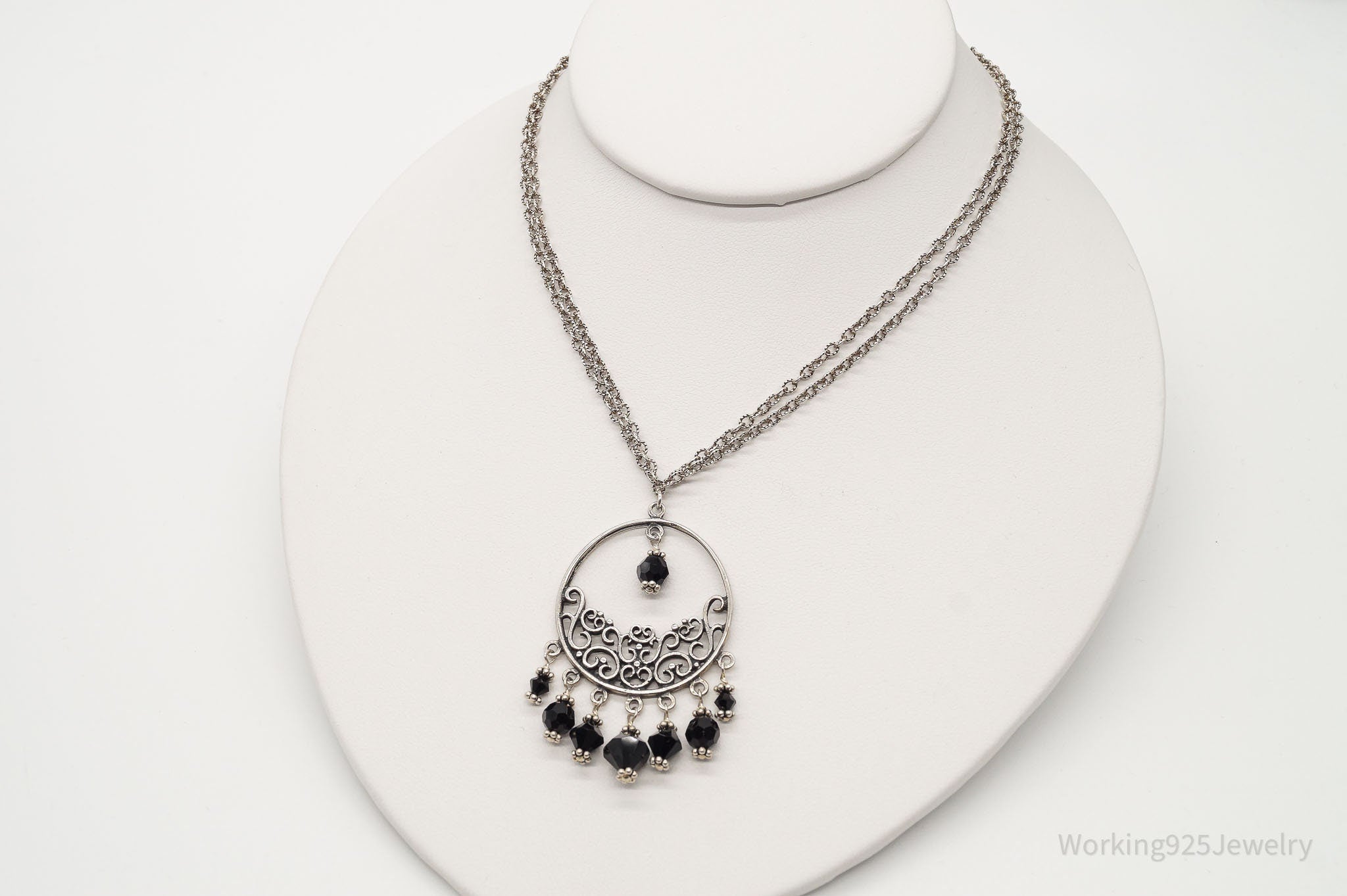 Vintage Black Onyx Bead Chandelier Sterling Silver Necklace | Jewelry > Necklaces > Pendants | Wiccan Center