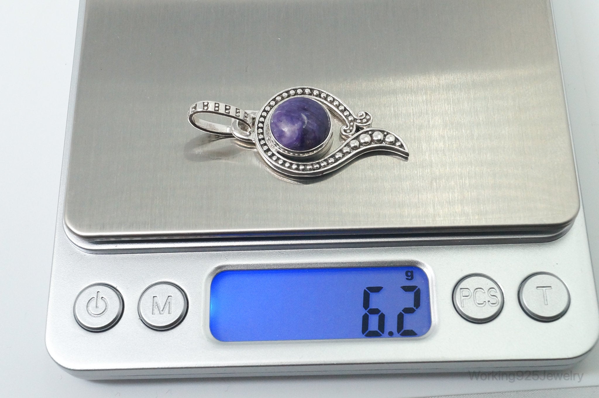 Vintage Art Deco Charoite Sterling Silver Necklace Pendant | Jewelry > Necklaces > Pendants | Wiccan Center