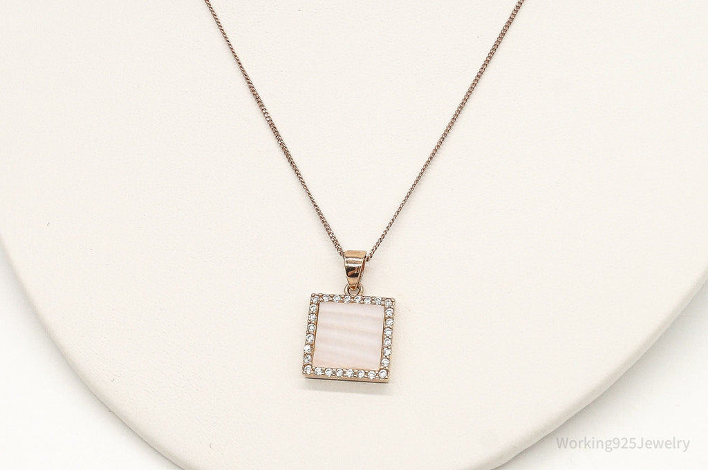 Pink Mother Of Pearl Cubic Zirconia Rose Gold Vermeil Sterling Silver Necklace | Jewelry > Necklaces > Pendants | Wiccan Center