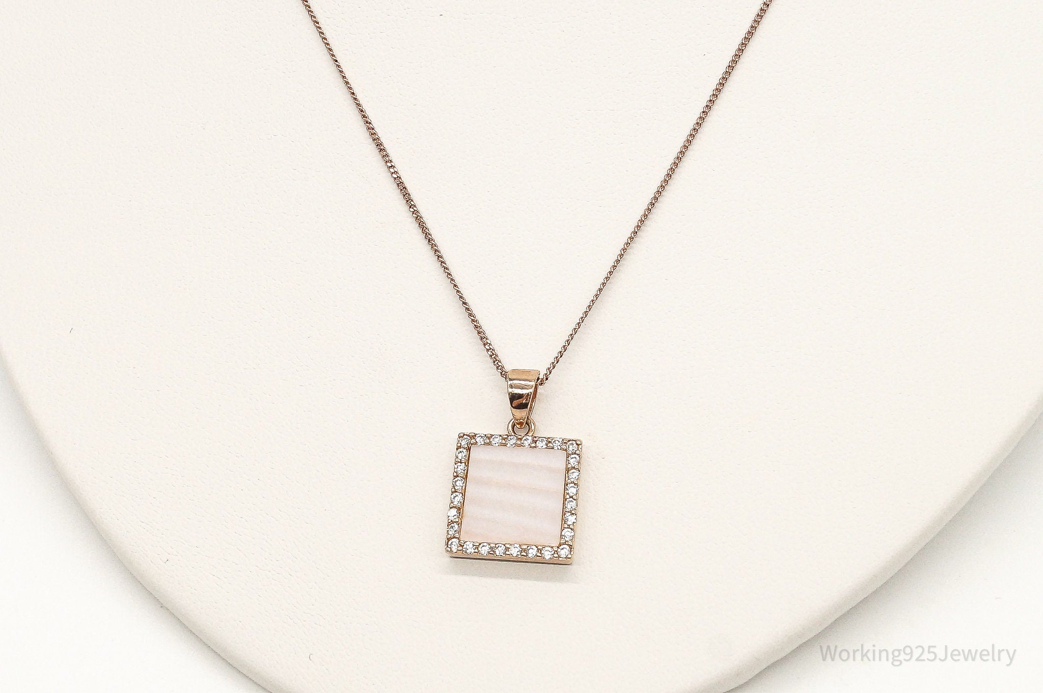 Pink Mother Of Pearl Cubic Zirconia Rose Gold Vermeil Sterling Silver Necklace | Jewelry > Necklaces > Pendants | Wiccan Center