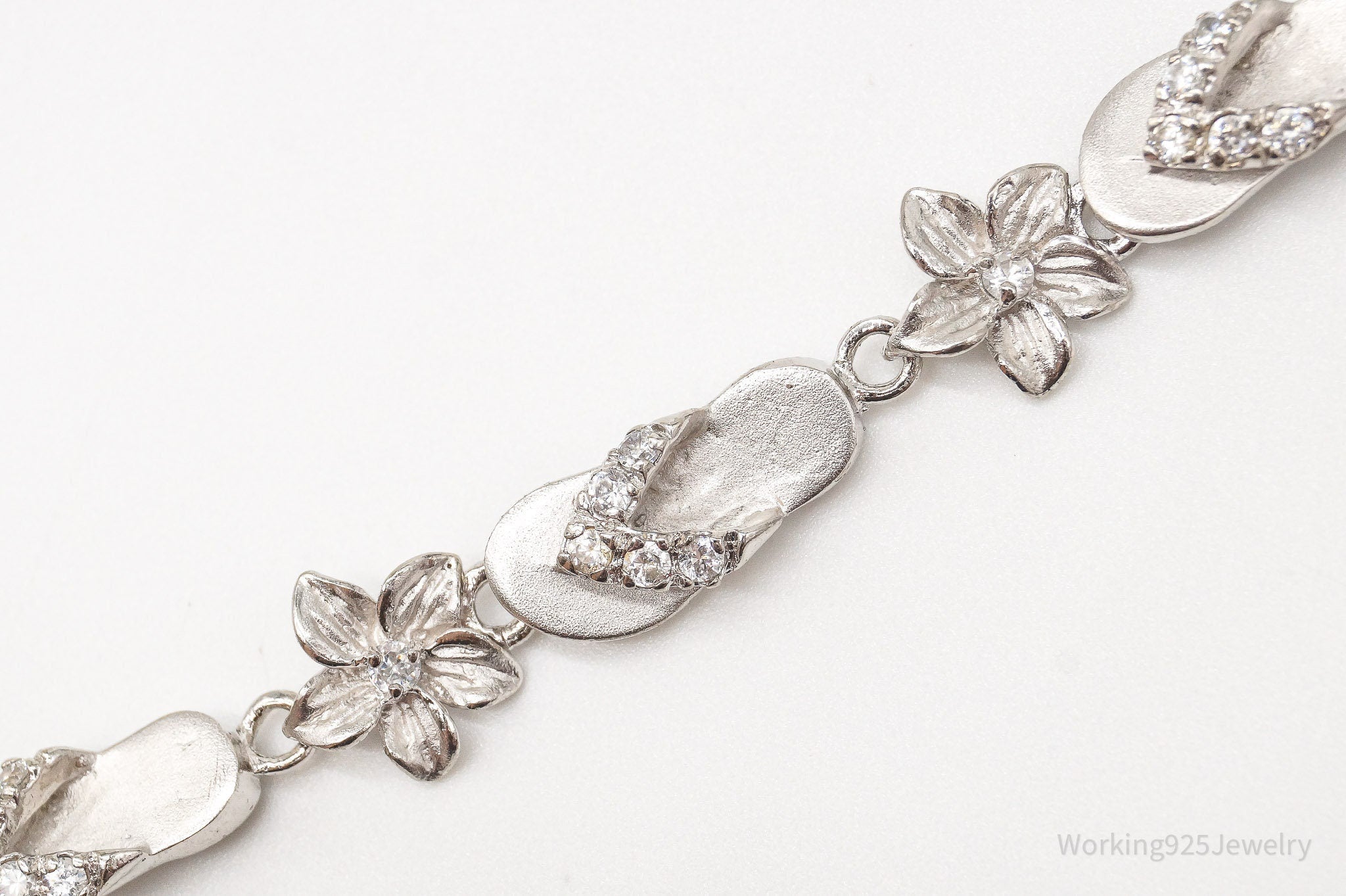 Vintage Cubic Zirconia Sandals & Flowers Sterling Silver Bracelet | Jewelry > Bracelets | Wiccan Center