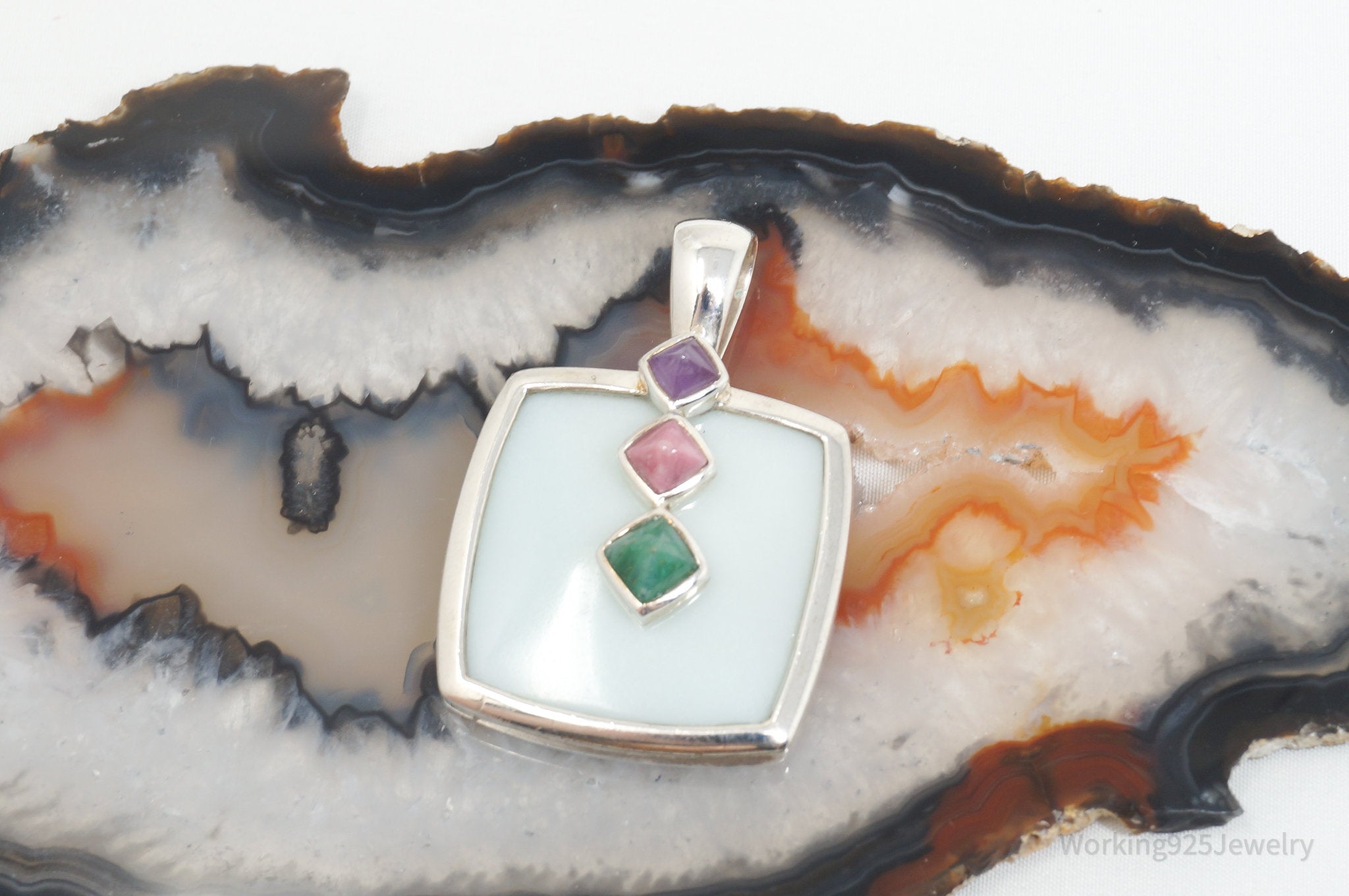 Designer Whitney Kelly Designs Multi Color Jade Sterling Silver Necklace Pendant | Jewelry > Necklaces > Pendants | Wiccan Center