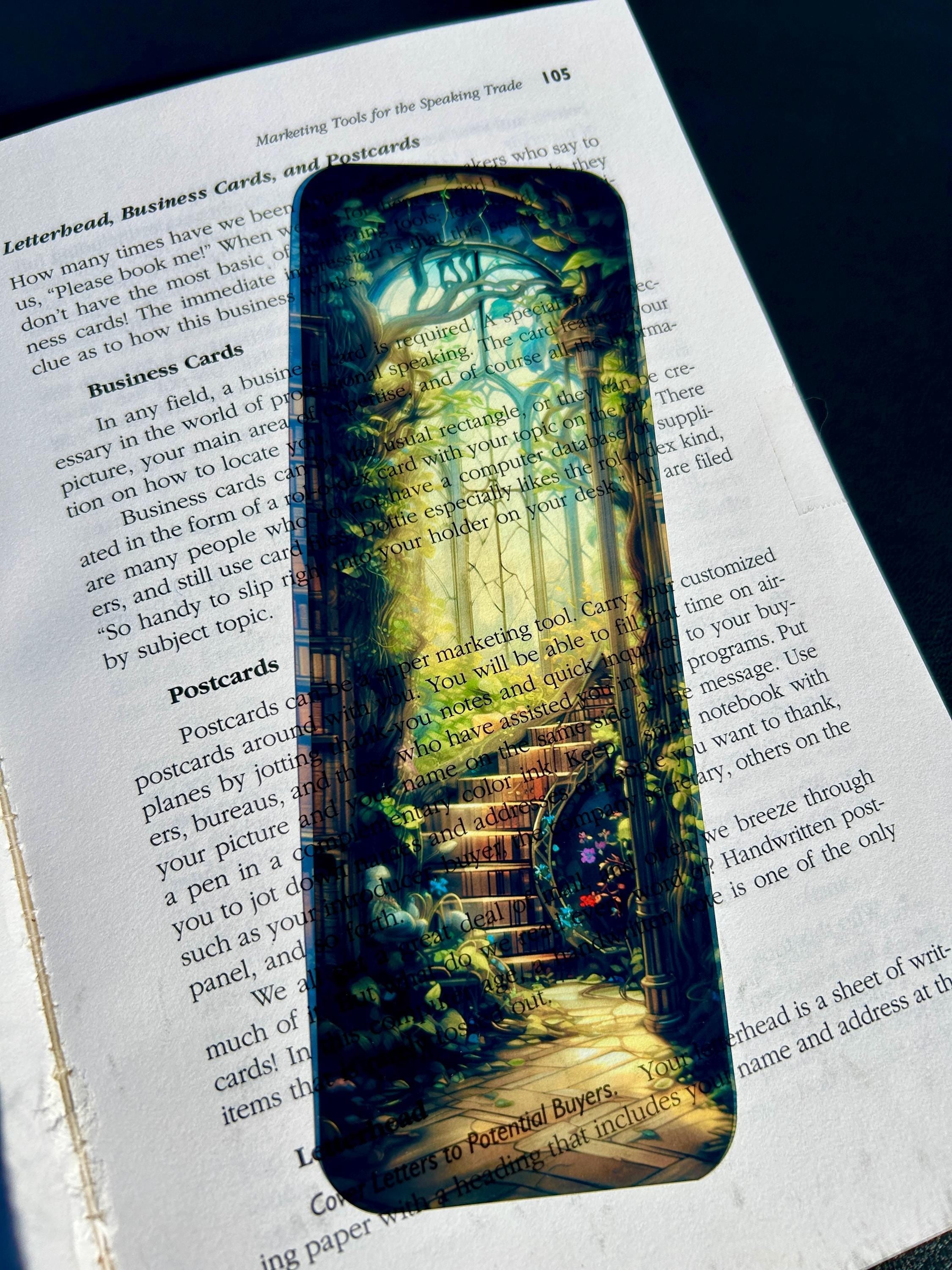 Library Staircase Bookmark – Golden Stained Glass, Ivy-Covered Steps, and Sunlit Gothic Window for Dreamy Readers | | Wiccan Center