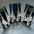 Quartz Crystal Long Earrings Pair (Silver Plated) Triple Dangle Jewelry | Jewelry | Wiccan Center