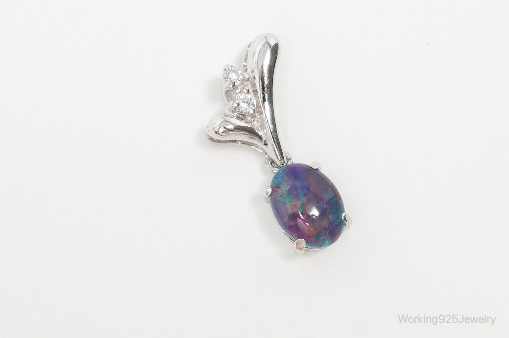 Vintage Opal Cubic Zirconia Sterling Silver Necklace Pendant | Jewelry > Necklaces > Pendants | Wiccan Center