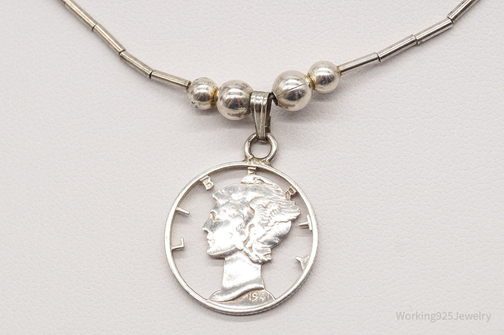 Vintage 1941 Mercury Dime Coin Cut Out Pendant Silver Necklace | Jewelry > Necklaces > Pendants | Wiccan Center