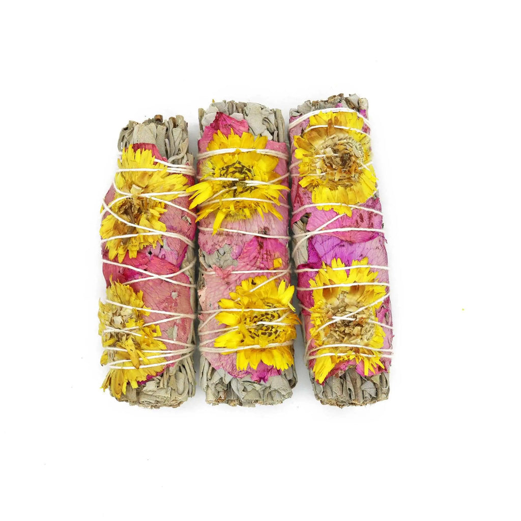 'Amor' Floral White Sage Smudge Stick (4 in) | Smudge Sticks | Wiccan Center
