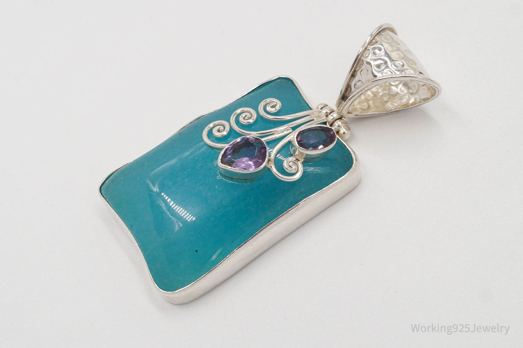 Large Vintage Blue Stone Amethyst Sterling Silver Necklace Pendant | Jewelry > Necklaces > Pendants | Wiccan Center