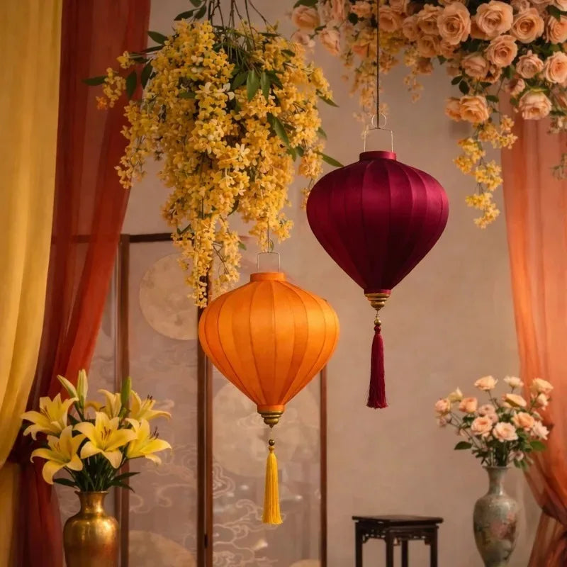 14-Inch Oriental Satin Silk Palace Lantern – Traditional Vietnamese Hanging Lantern | Lanterns | Wiccan Center
