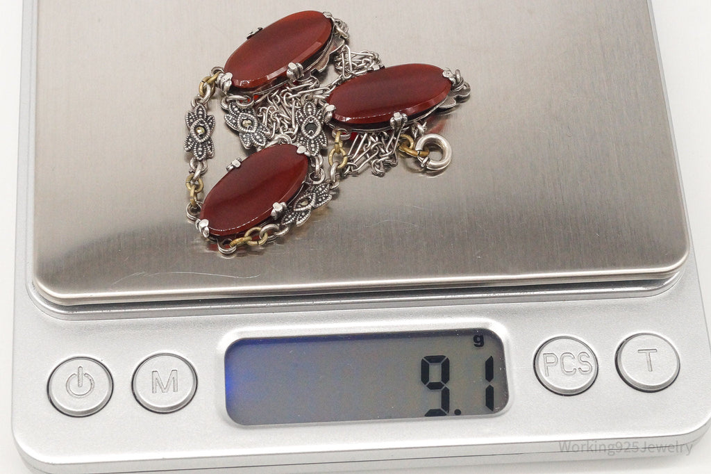 Antique Carnelian Marcasite Sterling Silver Necklace | Jewelry > Necklaces > Pendants | Wiccan Center