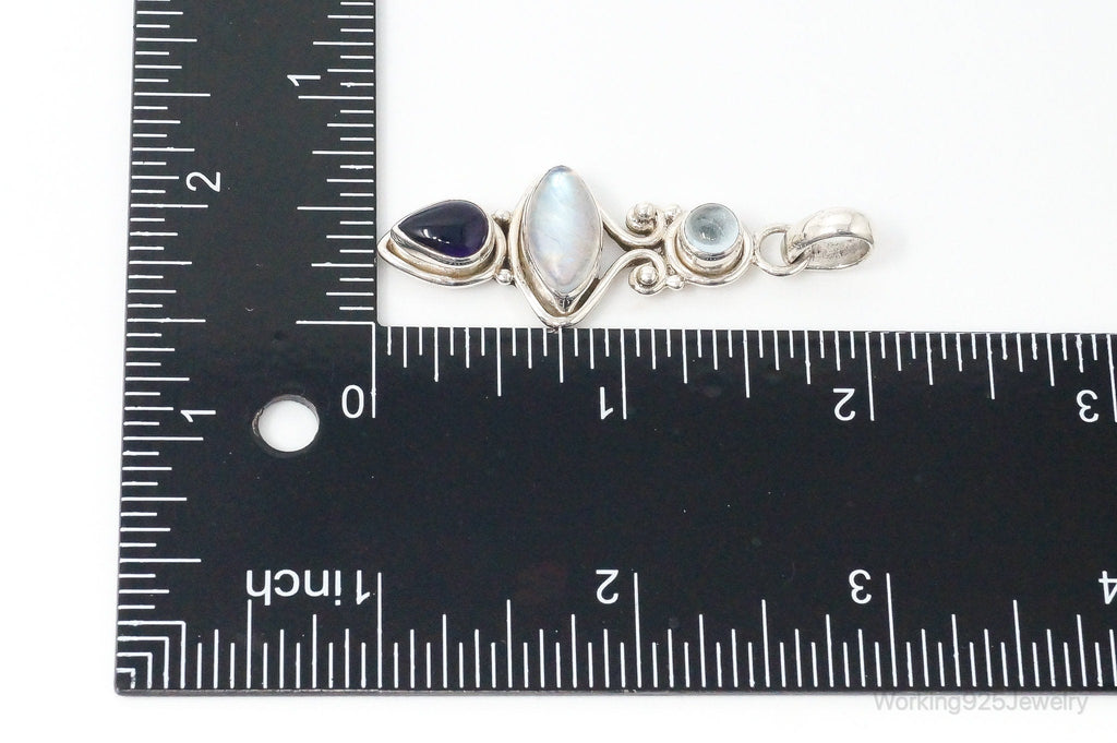 Vintage Blue Topaz Amethyst Moonstone Sterling Necklace Pendant | Jewelry > Necklaces > Pendants | Wiccan Center