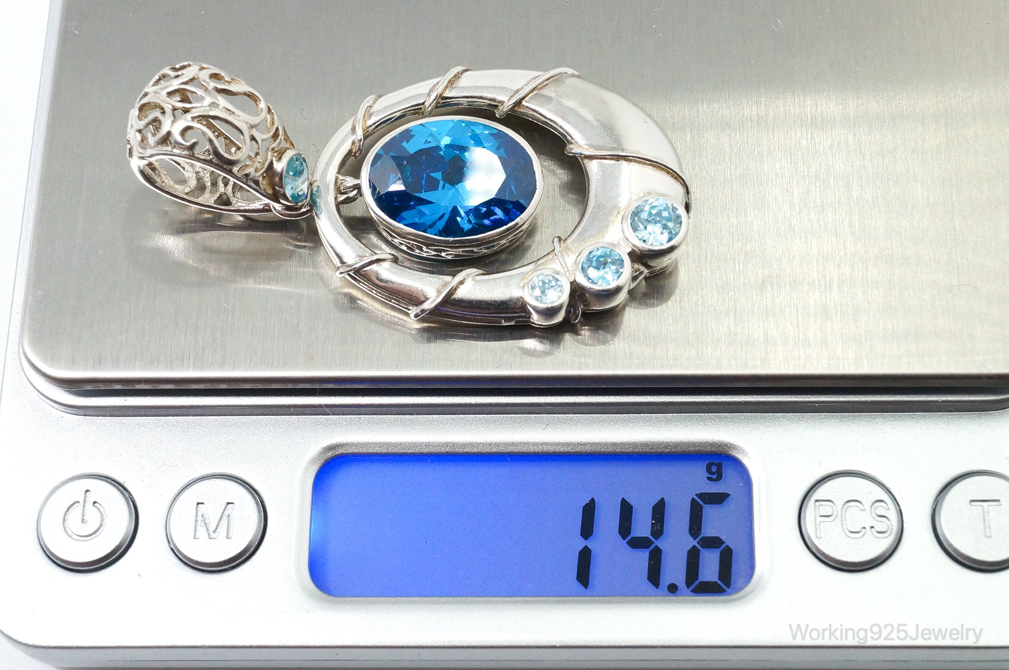 Vintage Art Deco Large Blue Topaz Sterling Silver Pendant | Jewelry > Necklaces > Pendants | Wiccan Center
