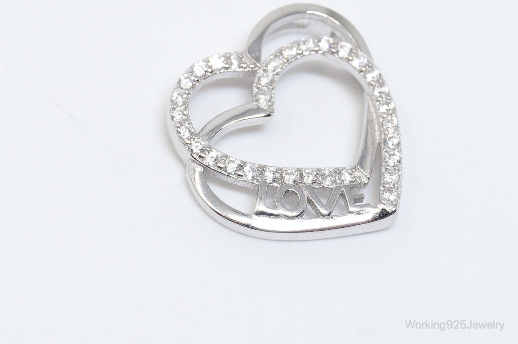 Vintage Open Heart Cubic Zirconia Sterling Silver Necklace Pendant | Jewelry > Necklaces > Pendants | Wiccan Center