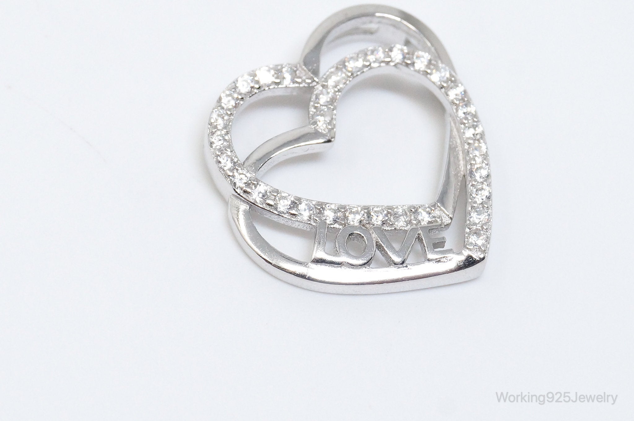 Vintage Open Heart Cubic Zirconia Sterling Silver Necklace Pendant | Jewelry > Necklaces > Pendants | Wiccan Center