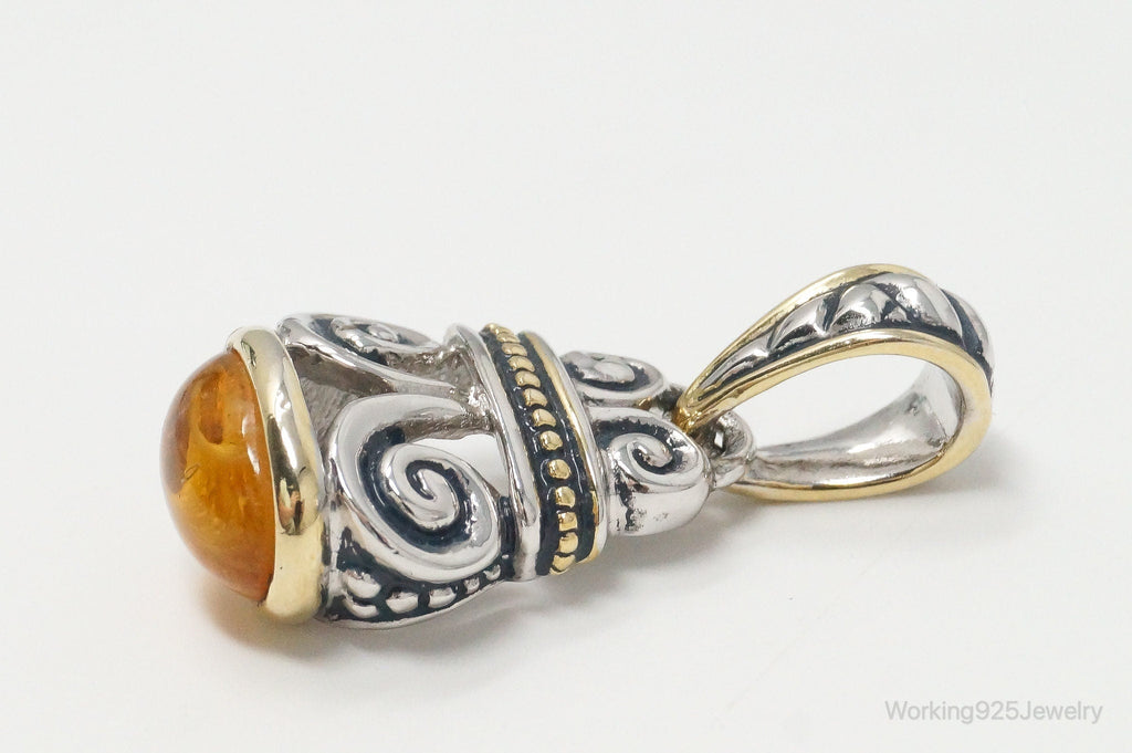 Large Vintage Amber Gold Vermeil Sterling Silver Necklace Pendant | Jewelry > Necklaces > Pendants | Wiccan Center