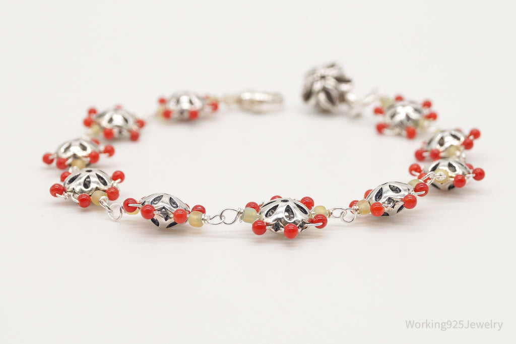 Vintage Intricate Glass Beads Flowers Sterling Silver Bracelet | Jewelry > Bracelets | Wiccan Center