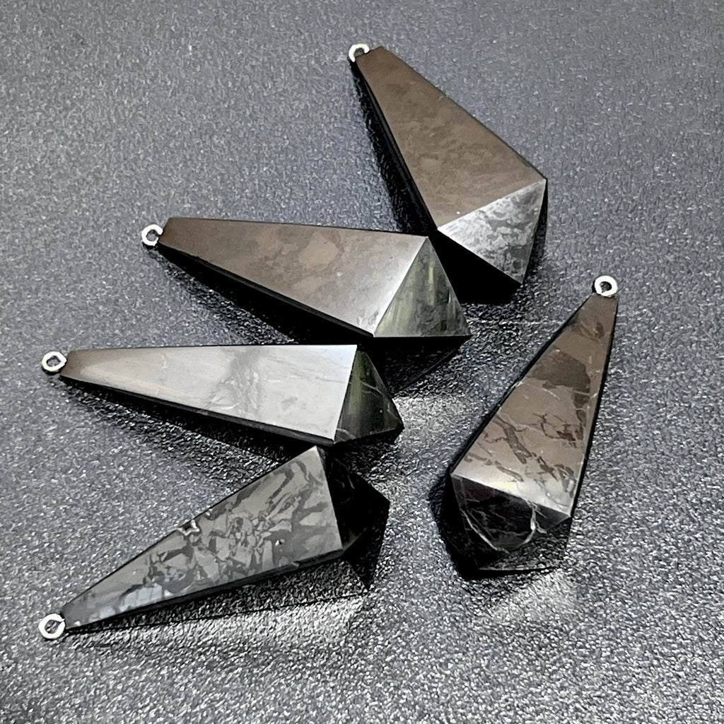 Black Shungite Pendulum Crystal Point Beads Pendant Gemstone Jewelry Necklace Polished | Craft Supplies & Tools > Beads, Gems & Cabochons > Charms & Pendants > Pendants | Wiccan Center