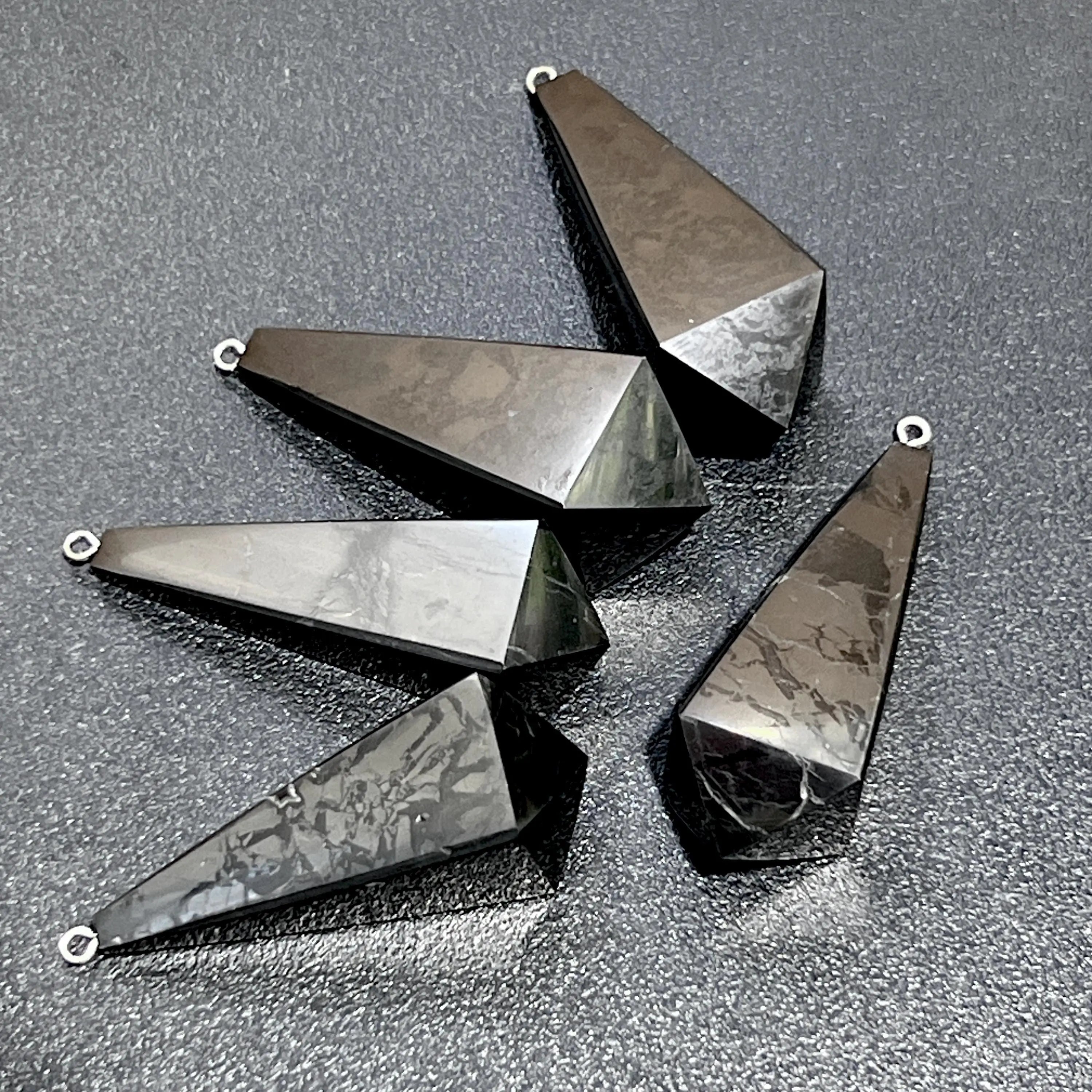 Black Shungite Pendulum Crystal Point Beads Pendant Gemstone Jewelry Necklace Polished | Craft Supplies & Tools > Beads, Gems & Cabochons > Charms & Pendants > Pendants | Wiccan Center