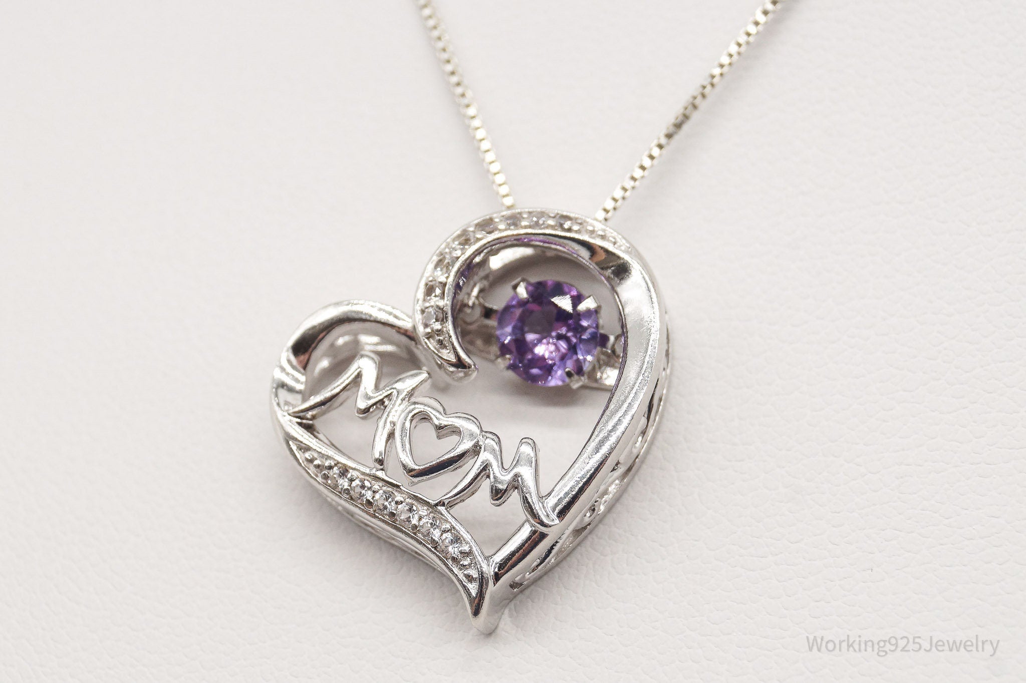 Vintage Designer SAI Amethyst Diamond Heart "Mom" Sterling Silver Necklace | Jewelry > Necklaces > Pendants | Wiccan Center