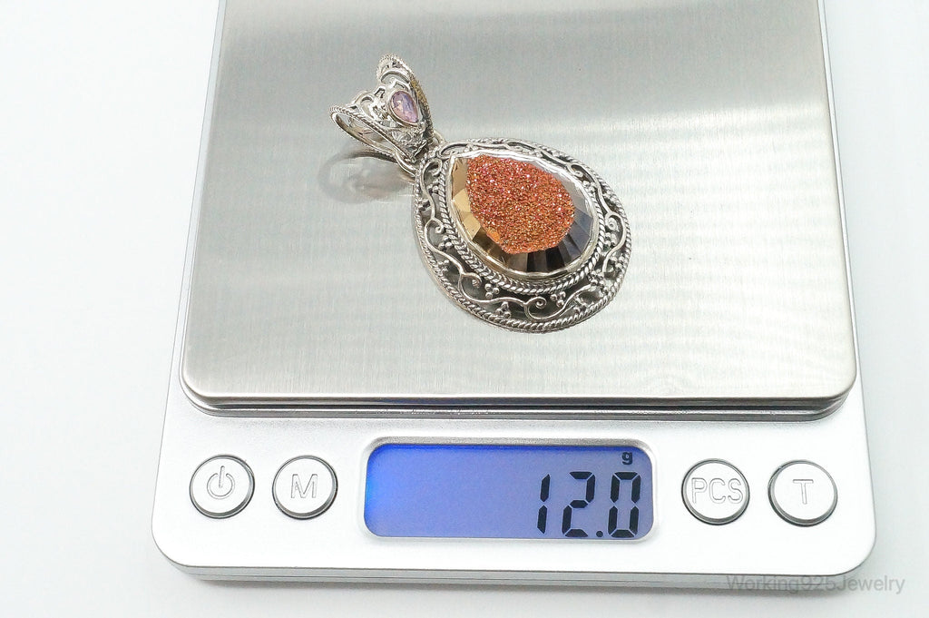 SAJEN Large Druzy Quartz Mystic Topaz Sterling Silver Necklace Pendant | Jewelry > Necklaces > Pendants | Wiccan Center