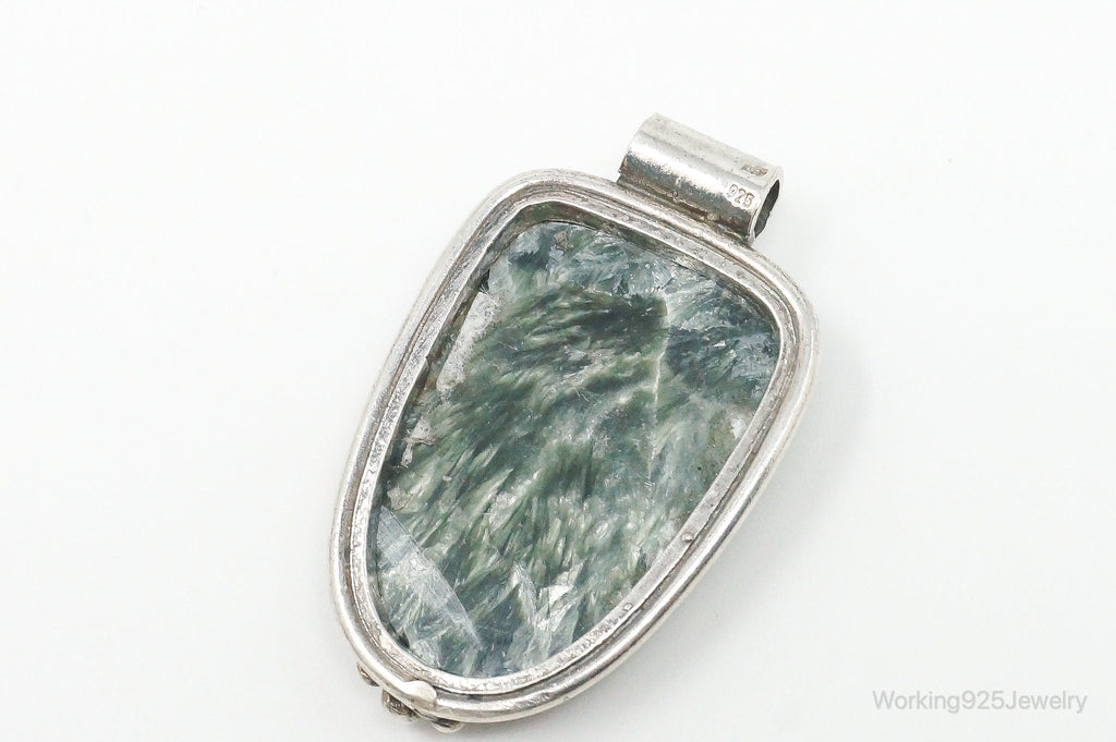 Vintage Large Green Seraphinite Sterling Silver Necklace Pendant | Jewelry > Necklaces > Pendants | Wiccan Center