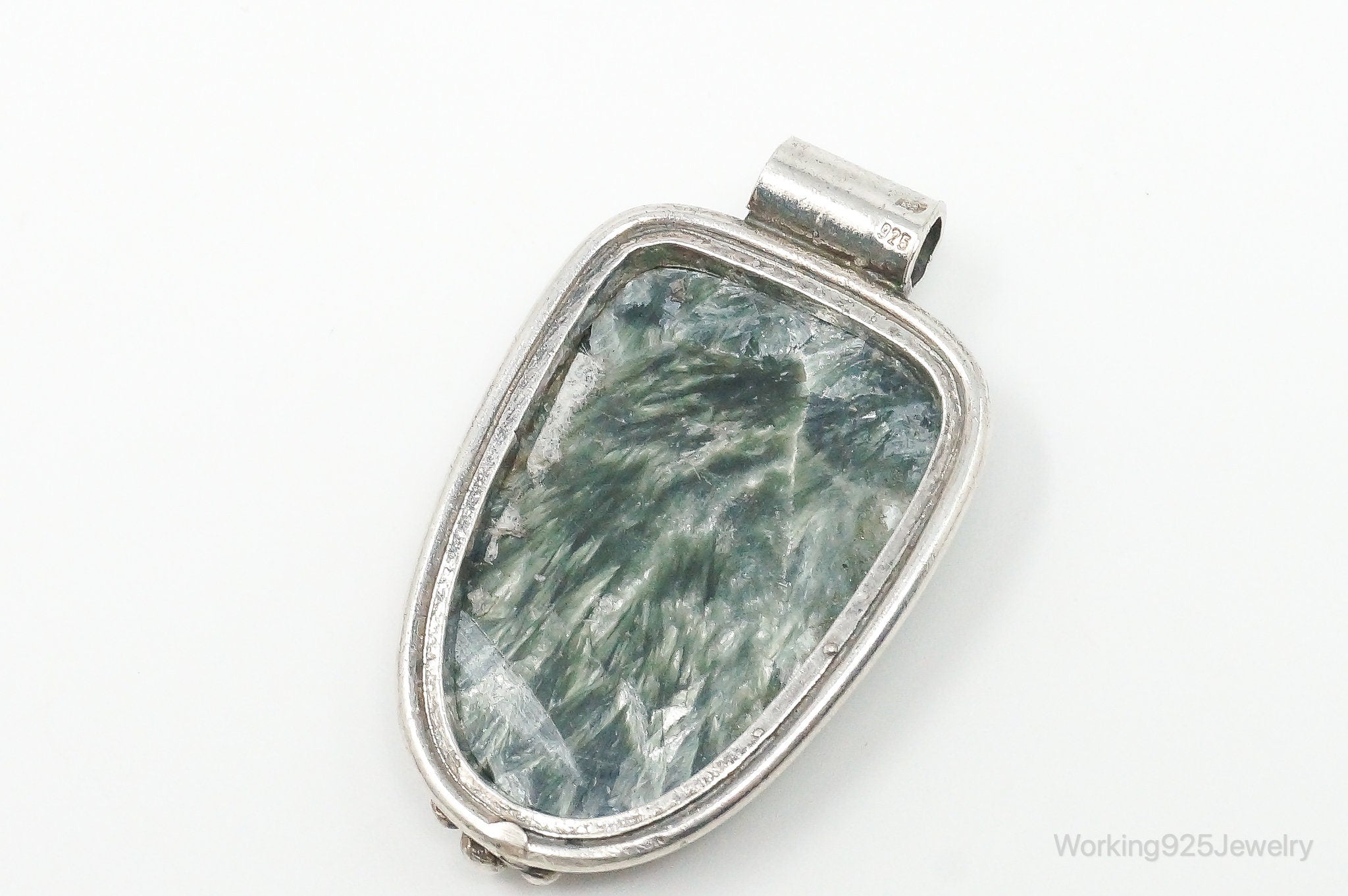 Vintage Large Green Seraphinite Sterling Silver Necklace Pendant | Jewelry > Necklaces > Pendants | Wiccan Center