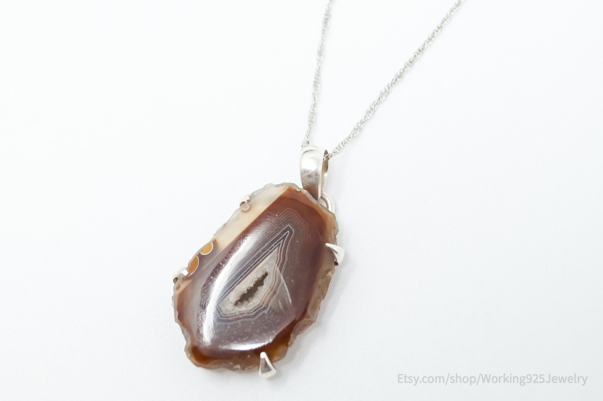 Vintage Large Brown Crazy Lace Agate Sterling Silver Necklace | Jewelry > Necklaces > Pendants | Wiccan Center