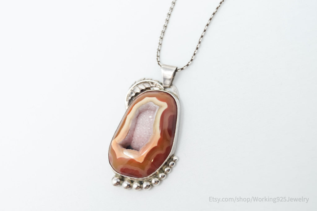 Vintage Signed Native American Crazy Lace Agate Sterling Silver Necklace | Jewelry > Necklaces > Pendants | Wiccan Center