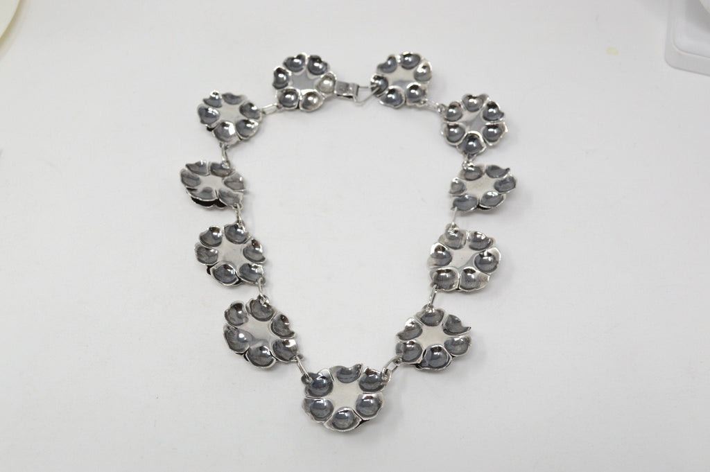 Vintage Mexico Sterling Silver Artisan 3D Oxidized Flower Motif Necklace 16 Inch | Jewelry > Necklaces | Wiccan Center