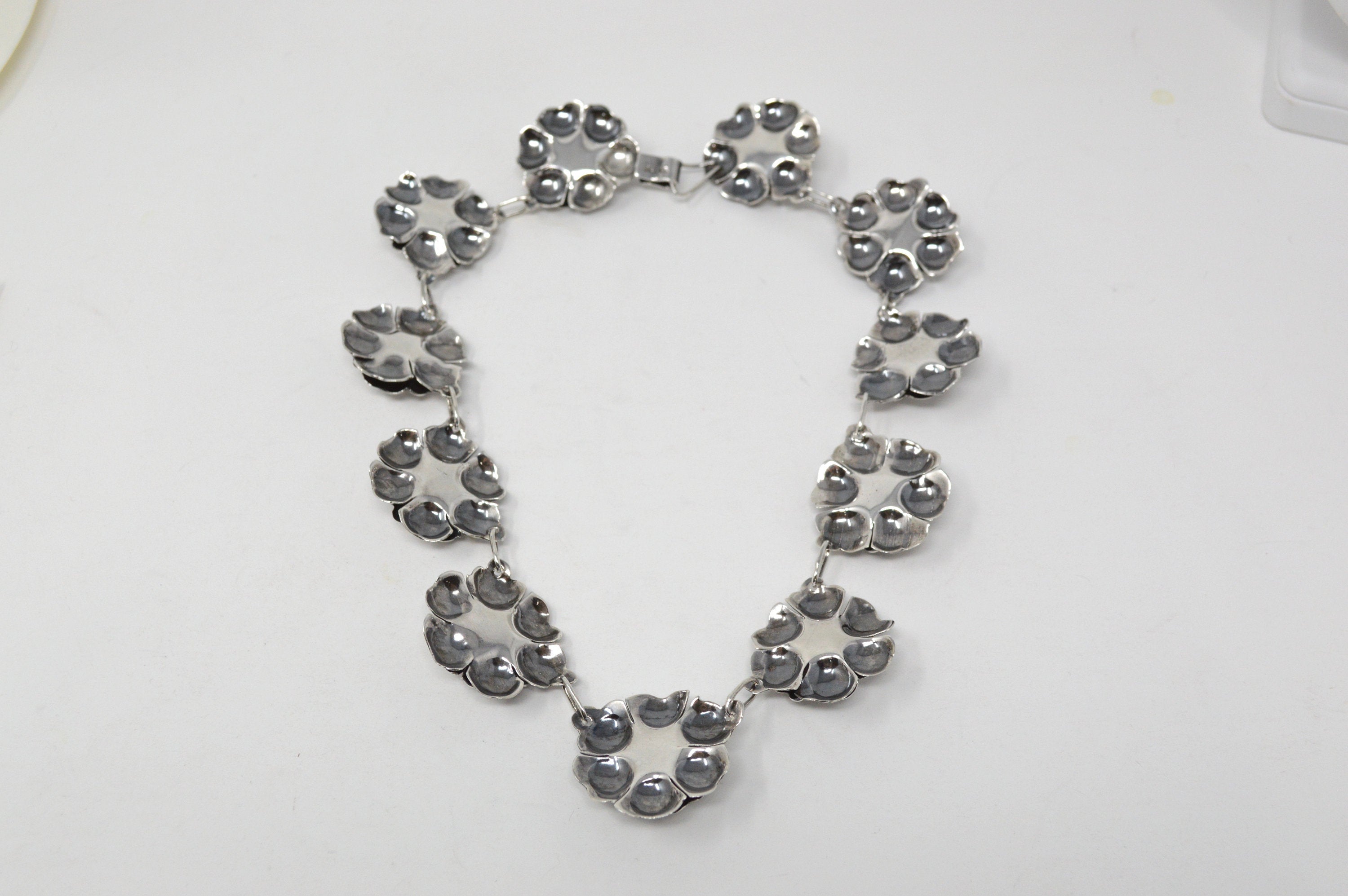 Vintage Mexico Sterling Silver Artisan 3D Oxidized Flower Motif Necklace 16 Inch | Jewelry > Necklaces | Wiccan Center