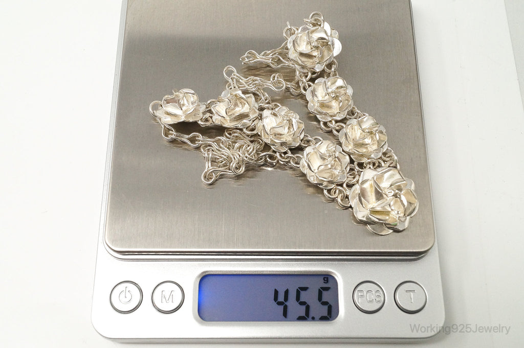Vintage Mexico 3D Flowers Bloom Sterling Silver Necklace | Jewelry > Necklaces > Pendants | Wiccan Center