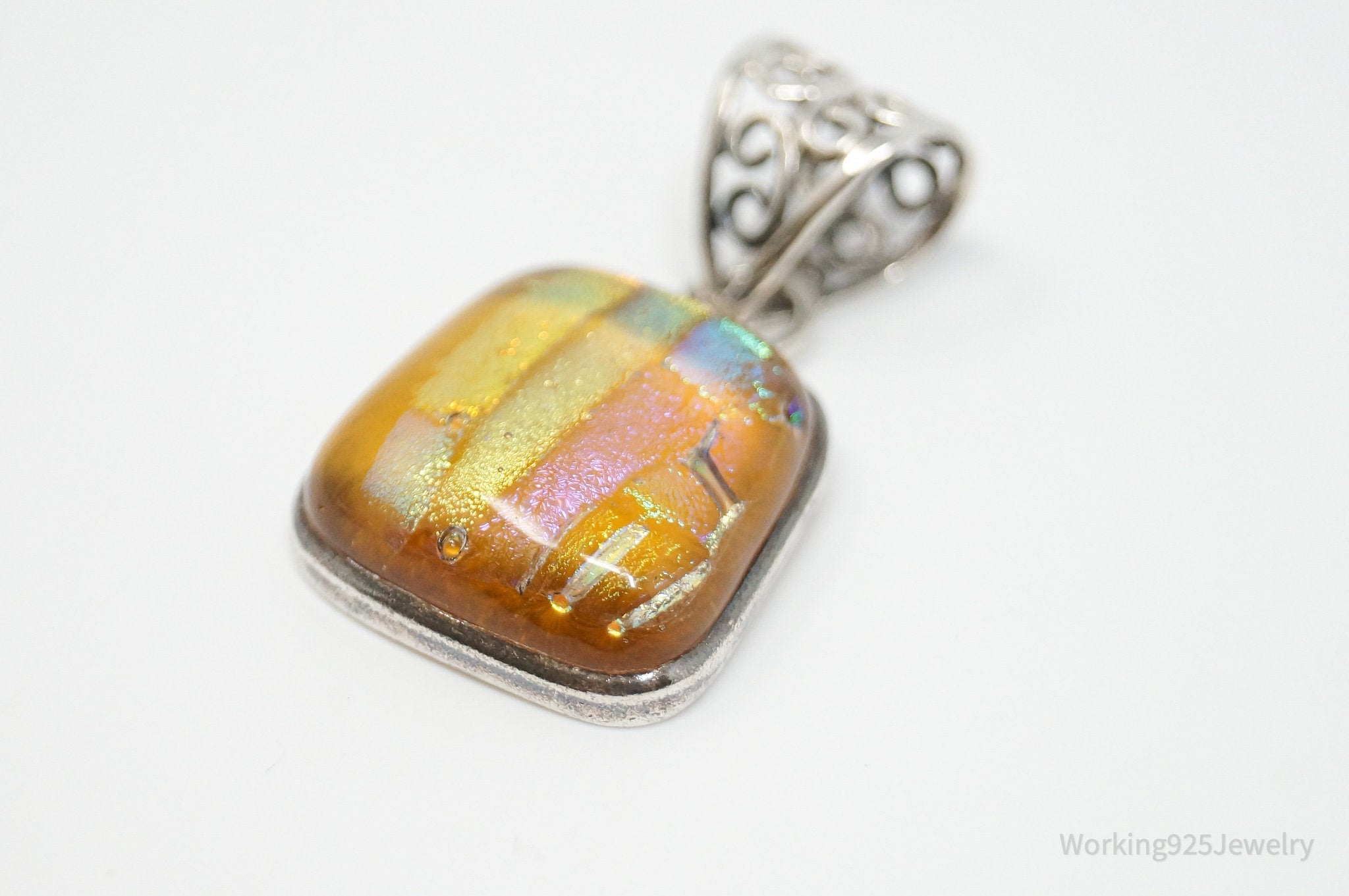 Vintage Large Dichroic Glass Square Sterling Silver Necklace Pendant | Jewelry > Necklaces > Pendants | Wiccan Center
