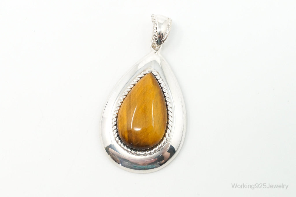 Vintage Large Tigers Eye Southwestern Style Sterling Silver Pendant | Jewelry > Necklaces > Pendants | Wiccan Center