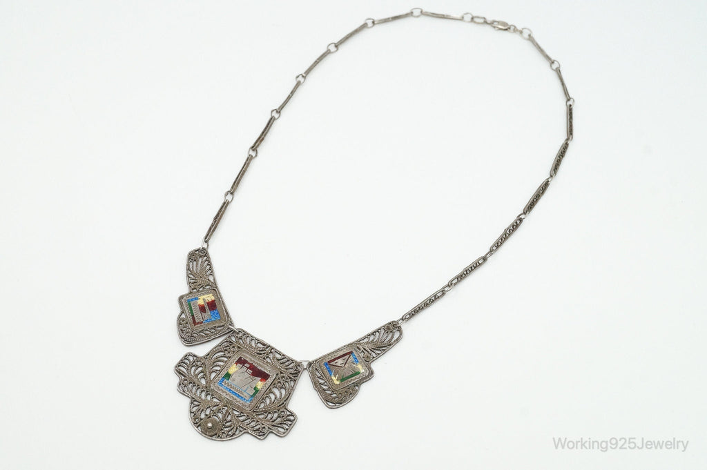 Vintage Enamel Filigree Sterling Silver Necklace | Jewelry > Necklaces > Pendants | Wiccan Center