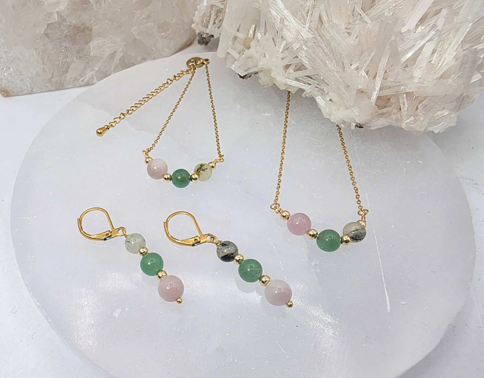 LEAD WITH LOVE-Kunzite, Green Aventurine, Prehnite Jewelry Set | Jewelry Set | Wiccan Center