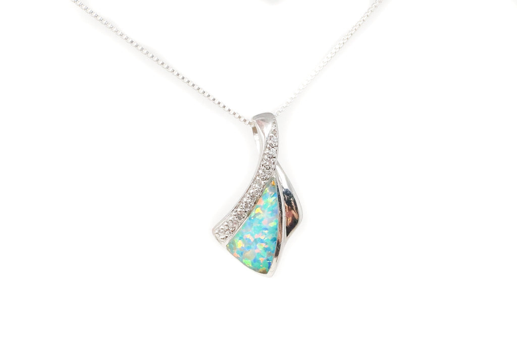 Vintage Designer AK Art Deco Fire Opal CZ Sterling Silver Necklace Pendant | Jewelry > Necklaces > Pendants | Wiccan Center