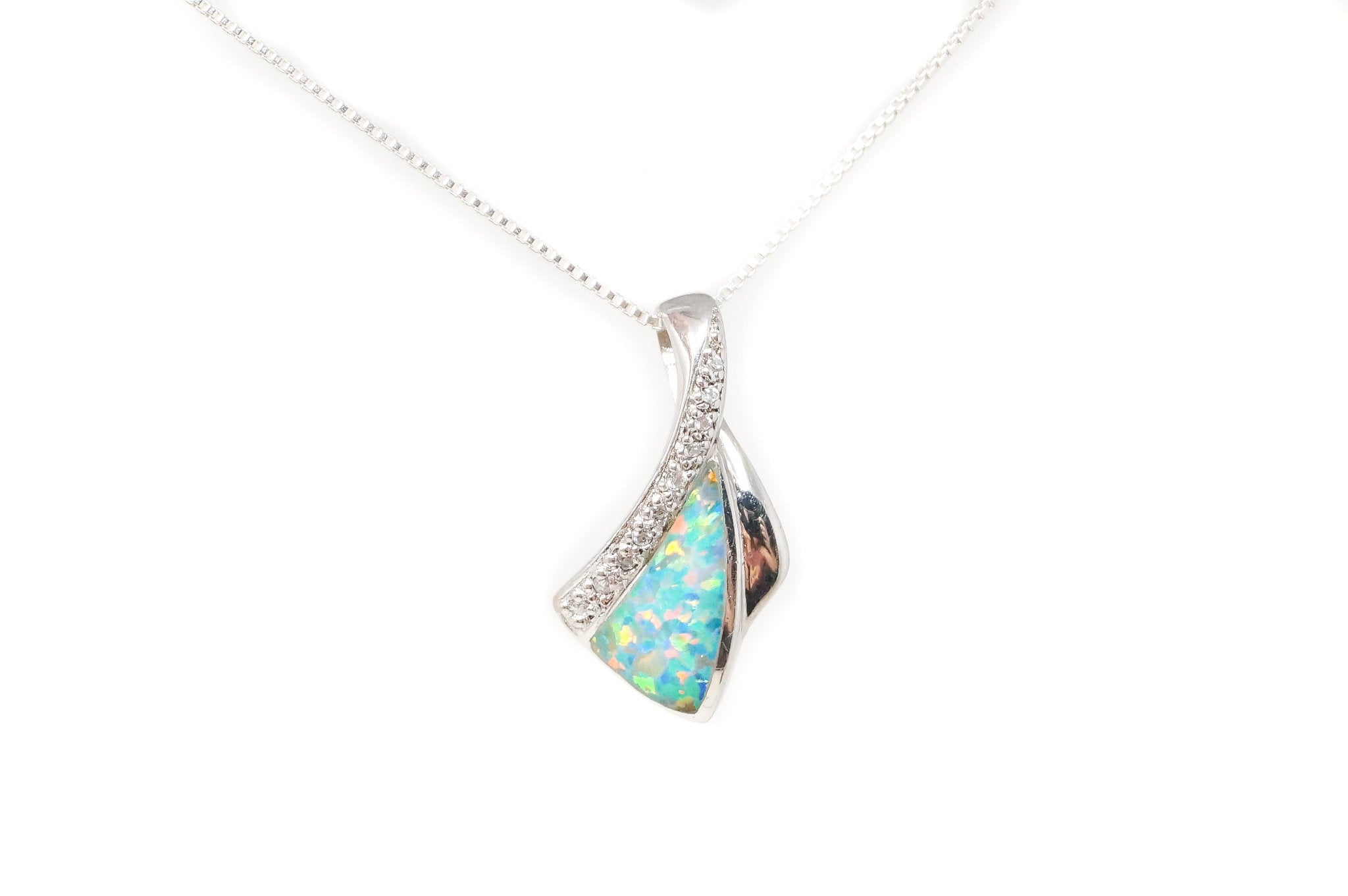 Vintage Designer AK Art Deco Fire Opal CZ Sterling Silver Necklace Pendant | Jewelry > Necklaces > Pendants | Wiccan Center