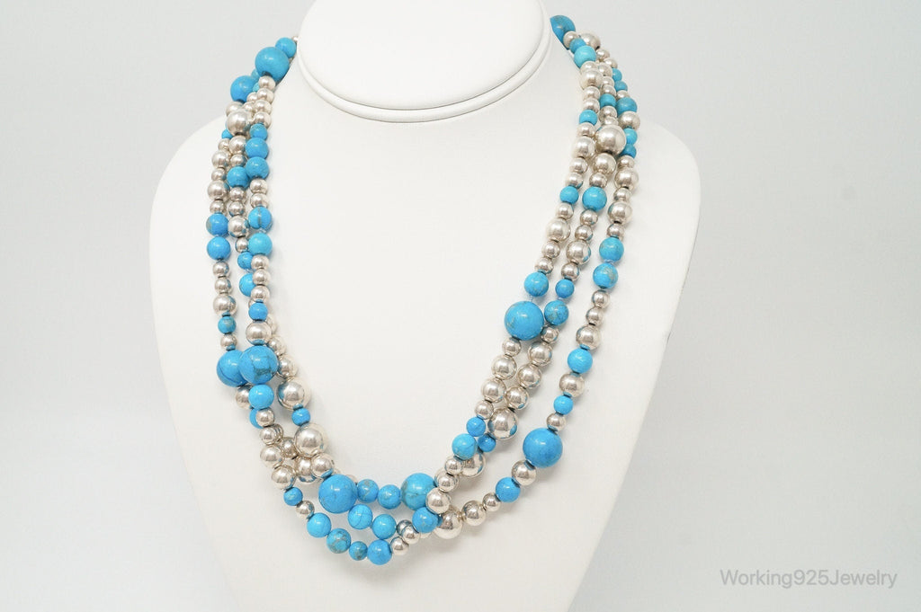 Vintage Native American Turquoise Beaded Sterling Silver Necklace | Jewelry > Necklaces > Pendants | Wiccan Center