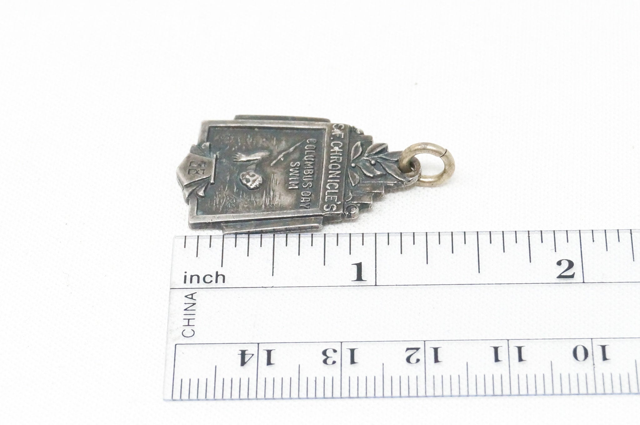 Vintage Antique 1938 Columbus Day Swim Sterling Silver Necklace Pendant | Jewelry > Necklaces > Pendants | Wiccan Center