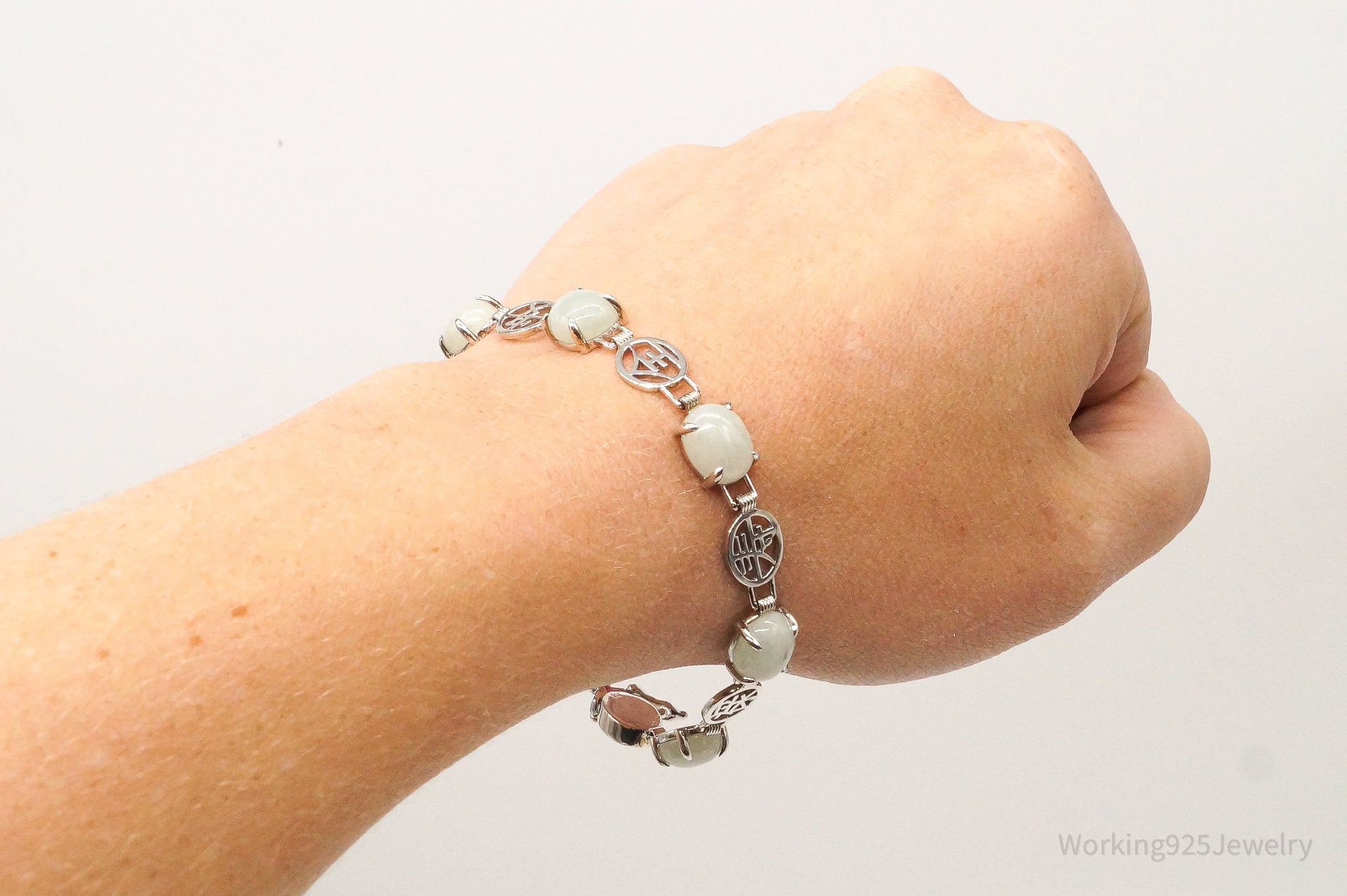 Vintage Jade Good Fortune Sterling Silver Bracelet | Jewelry > Bracelets | Wiccan Center